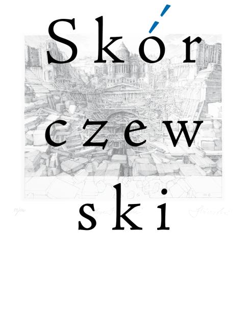 Fotografia okładki książki z ryciną i napisem Skórczewski