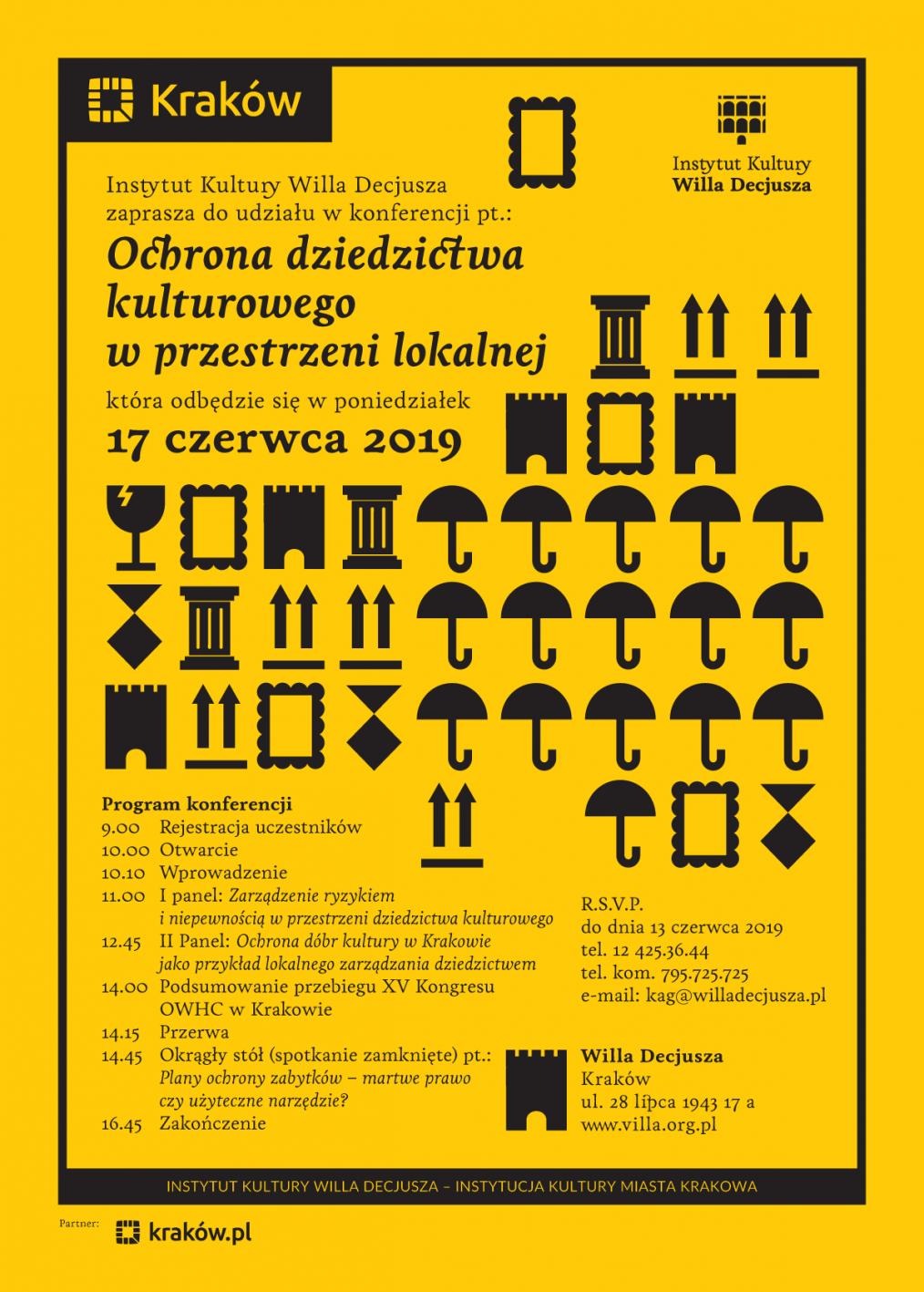 Grafika ozdobna z napisem Ochrona dziedzictwa kulturowego w przestrzeni lokalnej